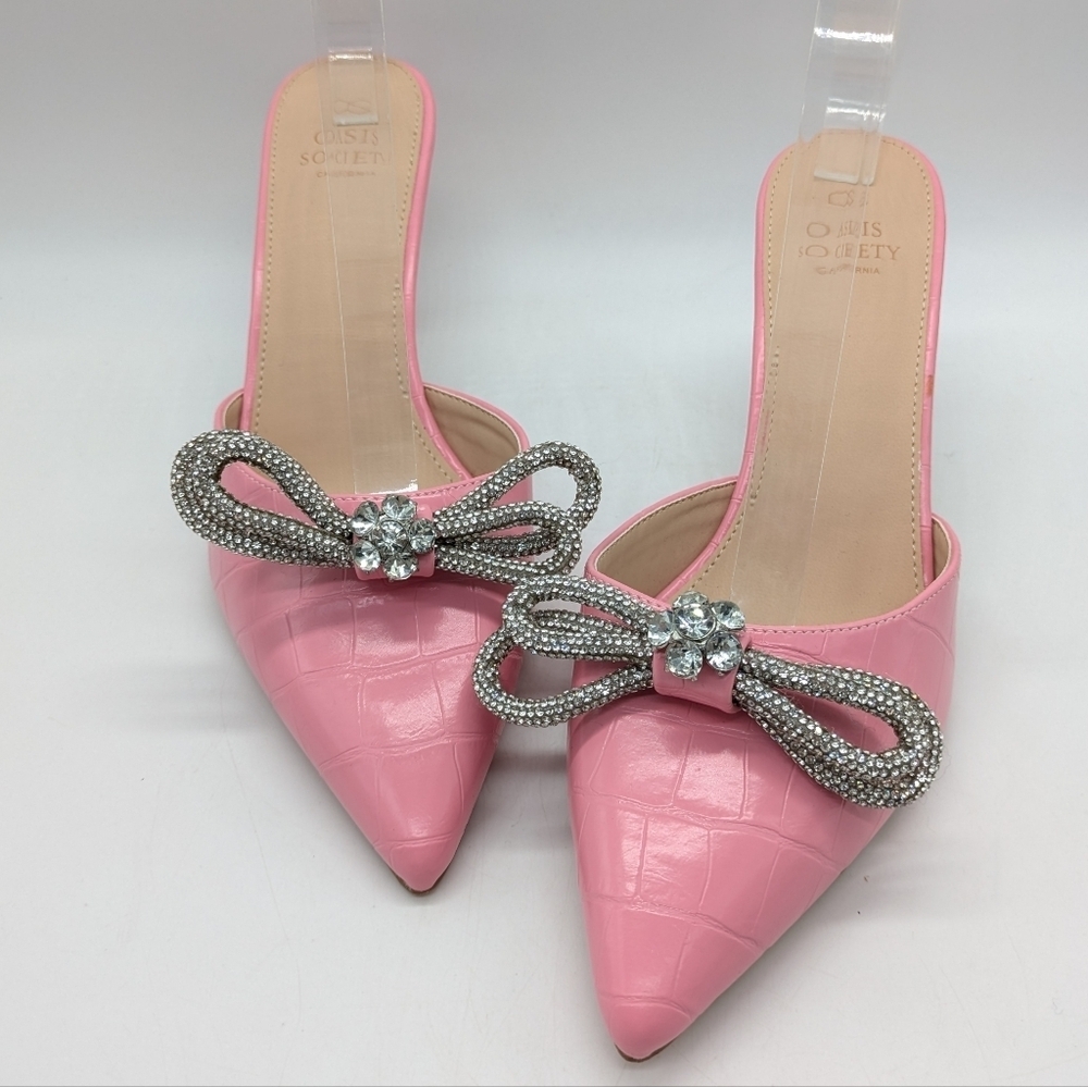 Oasis Society Pink Silver Rhinestone Embellished Slip On Stiletto Heel Shoe 10